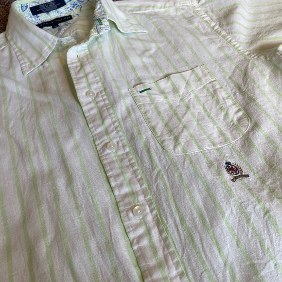 Y2K vintage Tommy Hilfiger Men's cotton/linen/ramie white + lime green Striped L - Picture 6 of 10